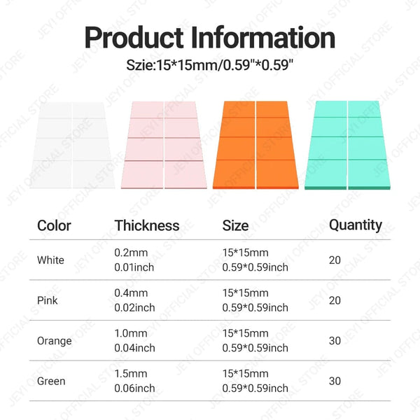 Planet Gates 100-Pack JEYI 100-Pack Thermal Conductive Silicone Pads, M.2 SSD NVMe NGFF Thermal Pad for PC Laptop Heatsink/GPU/CPU/LED Graphics Card