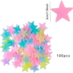 Planet Gates 100 pcs Glossy Glitter Luminous Star Wall Stickers for Bedroom, Living Room, and Kids - Self-Adhesive Space Decor for Teen Girls