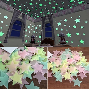 Planet Gates 100 pcs Glossy Glitter Luminous Star Wall Stickers for Bedroom, Living Room, and Kids - Self-Adhesive Space Decor for Teen Girls
