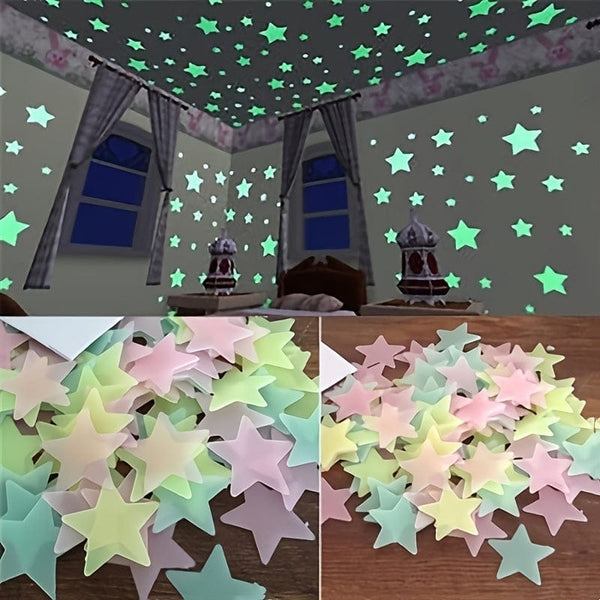 Planet Gates 100 pcs Glossy Glitter Luminous Star Wall Stickers for Bedroom, Living Room, and Kids - Self-Adhesive Space Decor for Teen Girls