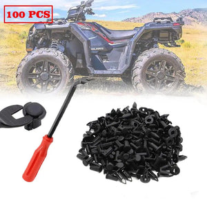 Planet Gates 100 x UTV ATV Plastic Fender Clips Body Rivets with Fastener Remover for Polaris Predator Rangers RZR Scrambler Sportsman
