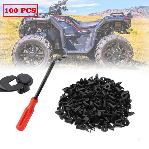 Planet Gates 100 x UTV ATV Plastic Fender Clips Body Rivets with Fastener Remover for Polaris Predator Rangers RZR Scrambler Sportsman
