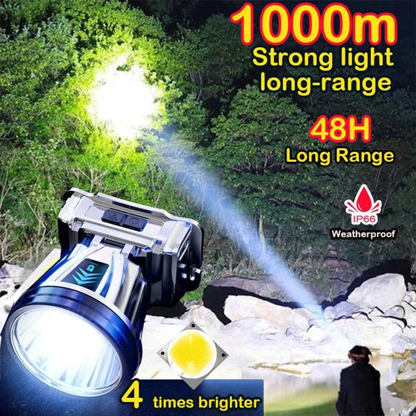 Planet Gates 1000m High-beam Headlight Flashlight Headlamp rechargeabl waterproof Emergency Cycling Camping