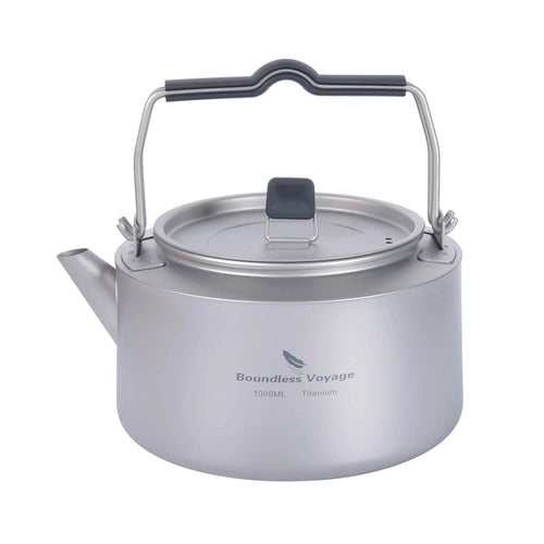 Planet Gates 1000ml Ti3098D Boundless Voyage Titanium 700/1000ml Tea Kettle with Folding Handle Outdoor Camping Cookware Ultralight Portable Teapot