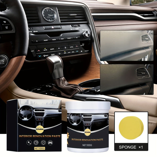 Planet Gates 100g + cleaning sponge 1pc Car Interior Renovation Coating Cream, Interior Dashboard Seat Cleaning, Dust-proof Maintenance, Polishing Coating Cream, 100g + 1pc Cleaning Sponge