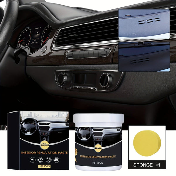 Planet Gates 100g + cleaning sponge 1pc Car Interior Renovation Coating Cream, Interior Dashboard Seat Cleaning, Dust-proof Maintenance, Polishing Coating Cream, 100g + 1pc Cleaning Sponge