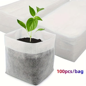 Planet Gates 100pcs 100pcs Biodegradable Seed Nursery Bags, Non-Woven Plants Grow Bags, Fabric Seedling Pots Plants Pouch, Home Garden Supply, Seedling Plant Nursery Bags For Soil Transplant Pouches Agricultural Production Supply 3.15x3.94in