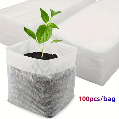 Planet Gates 100pcs 100pcs Biodegradable Seed Nursery Bags, Non-Woven Plants Grow Bags, Fabric Seedling Pots Plants Pouch, Home Garden Supply, Seedling Plant Nursery Bags For Soil Transplant Pouches Agricultural Production Supply 3.15x3.94in