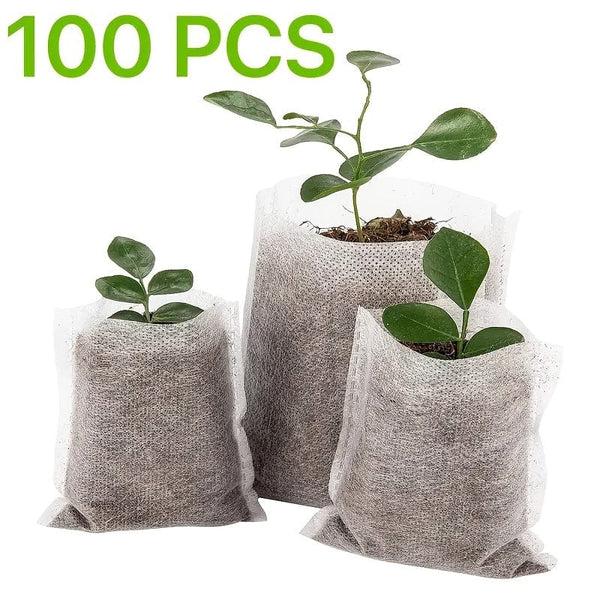 Planet Gates 100pcs 100pcs Biodegradable Seed Nursery Bags, Non-Woven Plants Grow Bags, Fabric Seedling Pots Plants Pouch, Home Garden Supply, Seedling Plant Nursery Bags For Soil Transplant Pouches Agricultural Production Supply 8.0x10.01cm