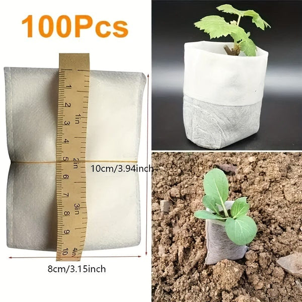 Planet Gates 100pcs 100pcs Biodegradable Seed Nursery Bags, Non-Woven Plants Grow Bags, Fabric Seedling Pots Plants Pouch, Home Garden Supply, Seedling Plant Nursery Bags For Soil Transplant Pouches Agricultural Production Supply 8.0x10.01cm