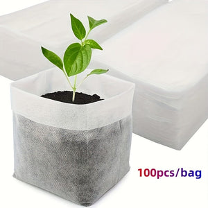 Planet Gates 100pcs 100pcs Biodegradable Seed Nursery Bags, Non-Woven Plants Grow Bags, Fabric Seedling Pots Plants Pouch, Home Garden Supply, Seedling Plant Nursery Bags For Soil Transplant Pouches Agricultural Production Supply 8.0x10.01cm