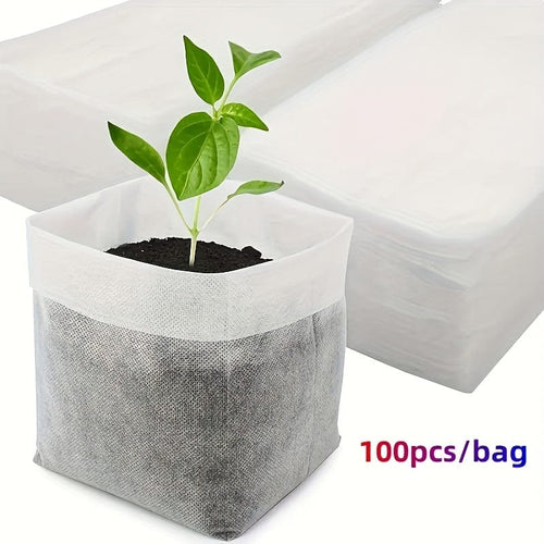 Planet Gates 100pcs 100pcs Biodegradable Seed Nursery Bags, Non-Woven Plants Grow Bags, Fabric Seedling Pots Plants Pouch, Home Garden Supply, Seedling Plant Nursery Bags For Soil Transplant Pouches Agricultural Production Supply 8.0x10.01cm