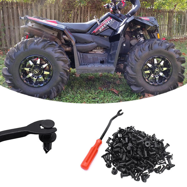 Planet Gates 100pcs and Remover 100pcs ATV UTV Plastic Fender Clips Body Rivets With Fastener Eliminator For Polaris Predator Rangers RZR Scrambler Sportsman