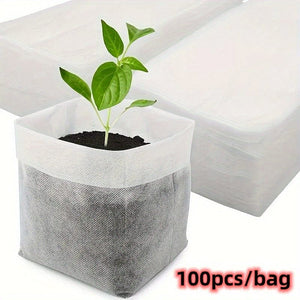 Planet Gates 100pcs/bag 100pcs/200pcs/300pcs Biodegradable Seed Nursery Bags, Non-Woven Plants Grow Bags, Fabric Seedling Pots Plants Pouch, Home Garden Supply, Seedling Plant Nursery Bags For Soil Transplant Pouches Agricultural Production Supply