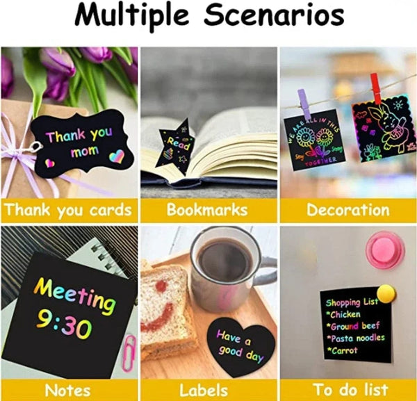 Planet Gates 100Pcs / CHINA 100Pcs Magic Color Rainbow Scratch Mini Notes Paper Pad Cards With Stylus Children Kids Draw Painting Toys Craft Gift  DIY Toys