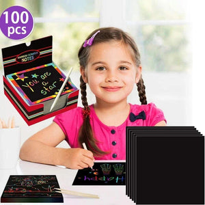 Planet Gates 100Pcs / CHINA 100Pcs Magic Color Rainbow Scratch Mini Notes Paper Pad Cards With Stylus Children Kids Draw Painting Toys Craft Gift  DIY Toys