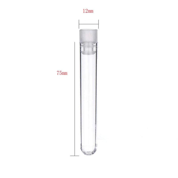 Planet Gates 100Pcs Clear Plastic Test Tubes with White Screw Caps Sample Containers Bottles Push Caps 12X75mm