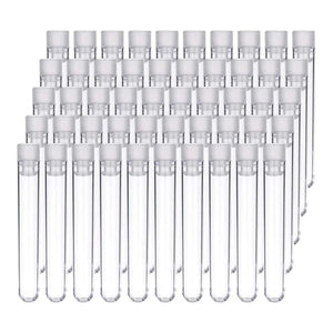 Planet Gates 100Pcs Clear Plastic Test Tubes with White Screw Caps Sample Containers Bottles Push Caps 12X75mm