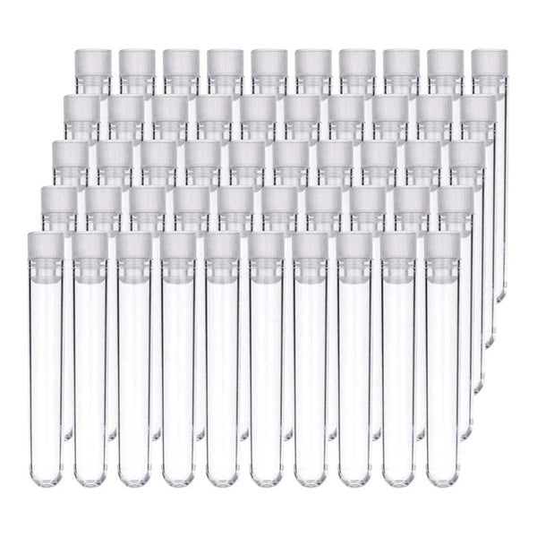 Planet Gates 100Pcs Clear Plastic Test Tubes with White Screw Caps Sample Containers Bottles Push Caps 12X75mm