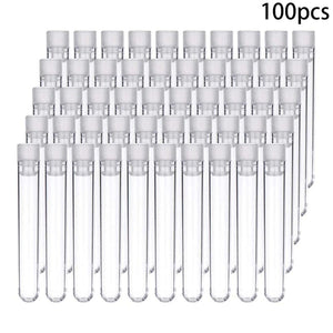 Planet Gates 100Pcs Clear Plastic Test Tubes with White Screw Caps Sample Containers Bottles Push Caps 12X75mm