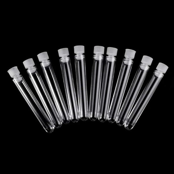 Planet Gates 100Pcs Clear Plastic Test Tubes with White Screw Caps Sample Containers Bottles Push Caps 12X75mm