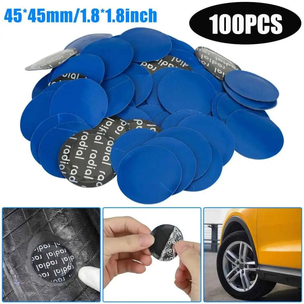 Planet Gates 100pcs kit Tire Repair Patch 100pcs Round 45mm Universal Tire Tube Patches Repair Tool Fast Cold Patch Patches For Car Bike Motorcycle