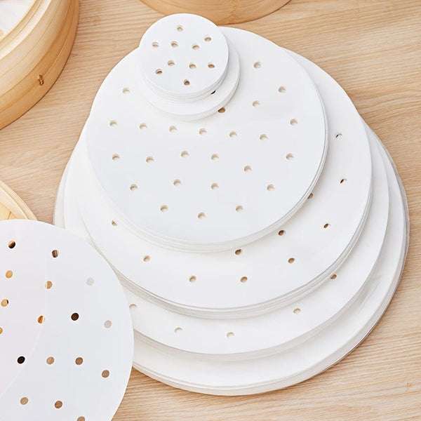 Planet Gates 100pcs Non-Stick Steamer Paper for Healthy and Easy Cooking - Food Grade Disposable Steamer Cloth for Air Fryer, Oven, and Baking - Easy Cleanup and Safe Use