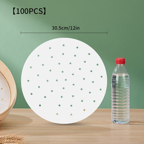 Planet Gates 100pcs Non-Stick Steamer Paper for Healthy and Easy Cooking - Food Grade Disposable Steamer Cloth for Air Fryer, Oven, and Baking - Easy Cleanup and Safe Use