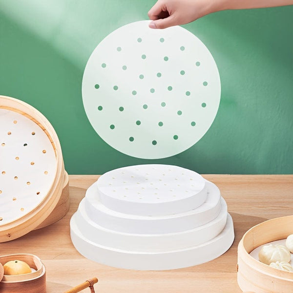 Planet Gates 100pcs Non-Stick Steamer Paper for Healthy and Easy Cooking - Food Grade Disposable Steamer Cloth for Air Fryer, Oven, and Baking - Easy Cleanup and Safe Use
