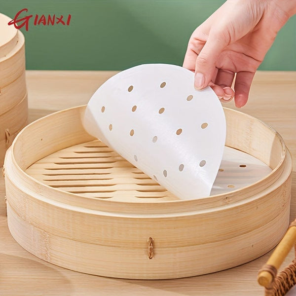 Planet Gates 100pcs Non-Stick Steamer Paper for Healthy and Easy Cooking - Food Grade Disposable Steamer Cloth for Air Fryer, Oven, and Baking - Easy Cleanup and Safe Use