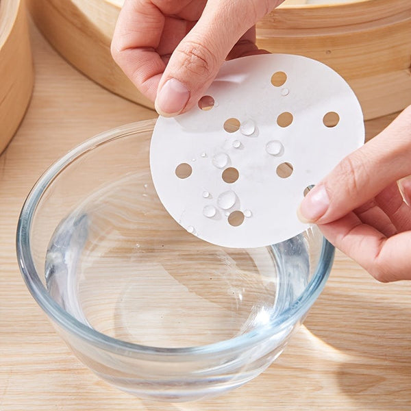 Planet Gates 100pcs Non-Stick Steamer Paper for Healthy and Easy Cooking - Food Grade Disposable Steamer Cloth for Air Fryer, Oven, and Baking - Easy Cleanup and Safe Use