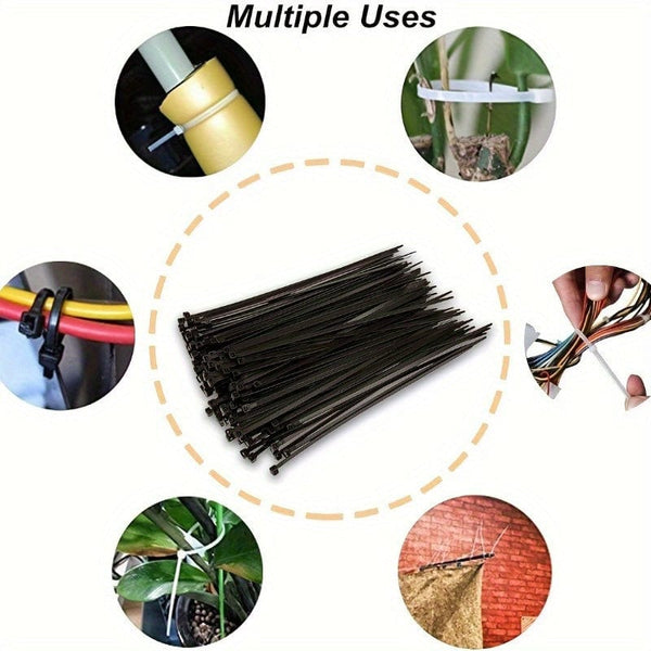 Planet Gates 100pcs Outdoor Weather Resistant Black Cable Ties Heavy Duty UV Resistant Zip Ties Multi-Purpose Self-Locking Black Nylon Tie Wraps Management Bundles