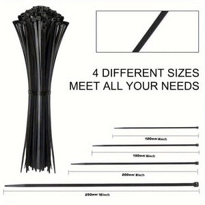 Planet Gates 100pcs Outdoor Weather Resistant Black Cable Ties Heavy Duty UV Resistant Zip Ties Multi-Purpose Self-Locking Black Nylon Tie Wraps Management Bundles