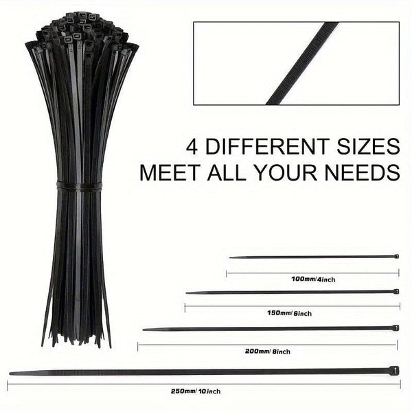 Planet Gates 100pcs Outdoor Weather Resistant Black Cable Ties Heavy Duty UV Resistant Zip Ties Multi-Purpose Self-Locking Black Nylon Tie Wraps Management Bundles