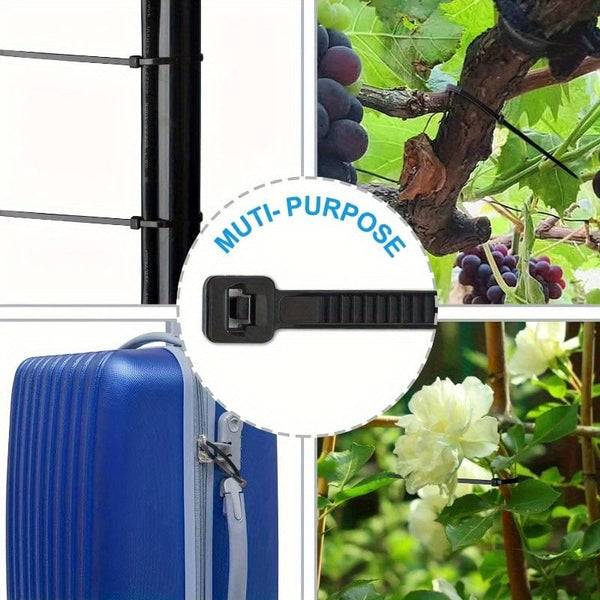 Planet Gates 100pcs Outdoor Weather Resistant Black Cable Ties Heavy Duty UV Resistant Zip Ties Multi-Purpose Self-Locking Black Nylon Tie Wraps Management Bundles