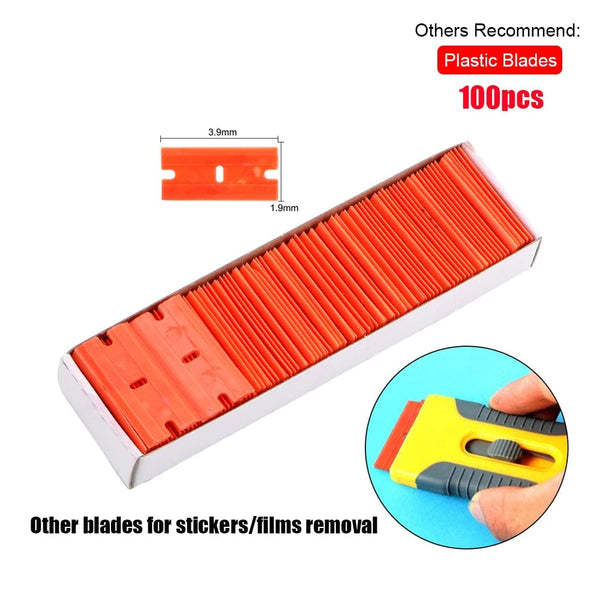 Planet Gates 100pcs plastic blade Car Polisher Scraper Blade Spray Paint Point Stains Sagging Varnish Sticker Removal Film Polishing Repair Tools Auto Accessories