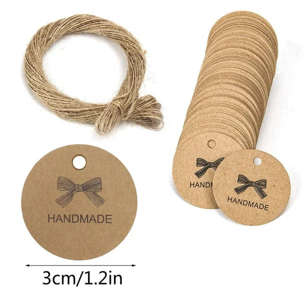 Planet Gates 100pcs tags20m rope5 100pcs+20 meter rope handcrafted gift hang tag handmade with love label baking DIY elevator