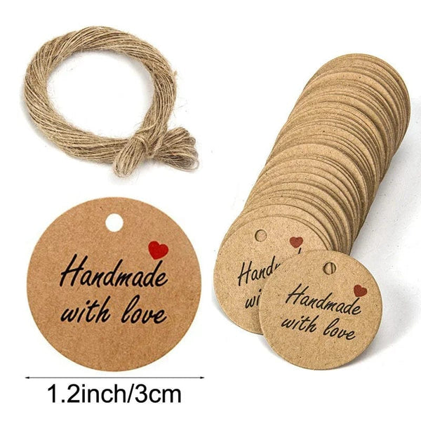 Planet Gates 100pcs tags20m rope5 100pcs+20 meter rope handcrafted gift hang tag handmade with love label baking DIY elevator