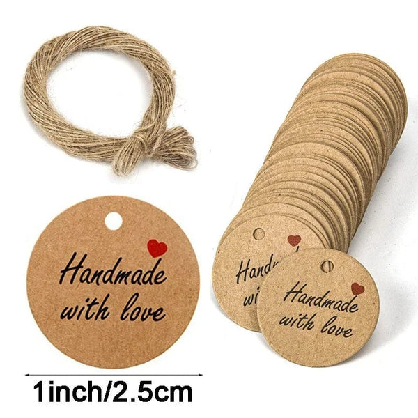 Planet Gates 100pcs tags20m rope5 100pcs+20 meter rope handcrafted gift hang tag handmade with love label baking DIY elevator