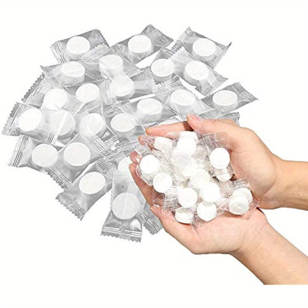Planet Gates 100pcs White Disposable Compressed Towels, Absorbent Portable Cotton Washcloths, Perfect For Travel, Camping, Hiking, Sport & Beauty Salon, Bathroom Supplies, Home Supplies Travel Accessories Bathroom Accessories