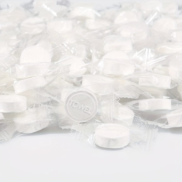 Planet Gates 100pcs White Disposable Compressed Towels, Absorbent Portable Cotton Washcloths, Perfect For Travel, Camping, Hiking, Sport & Beauty Salon, Bathroom Supplies, Home Supplies Travel Accessories Bathroom Accessories