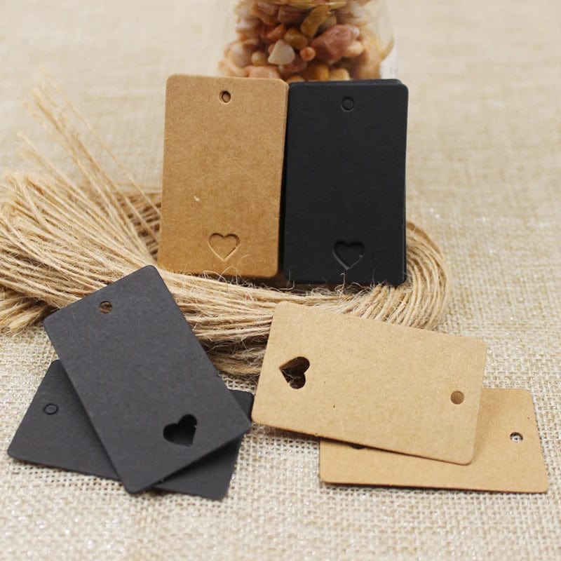 Planet Gates 100tag 100string 100pcs+100 hemp string 5*3cm new style retangular black /Kraft Paper Blank Card Hand Draw Gift Label Tags Heart Hollow