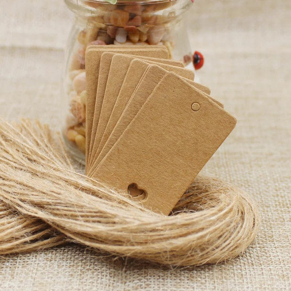 Planet Gates 100tag 100string 100pcs+100 hemp string 5*3cm new style retangular black /Kraft Paper Blank Card Hand Draw Gift Label Tags Heart Hollow