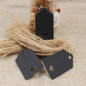 Planet Gates 100tag 100string 100pcs+100 hemp string 5*3cm new style retangular black /Kraft Paper Blank Card Hand Draw Gift Label Tags Heart Hollow
