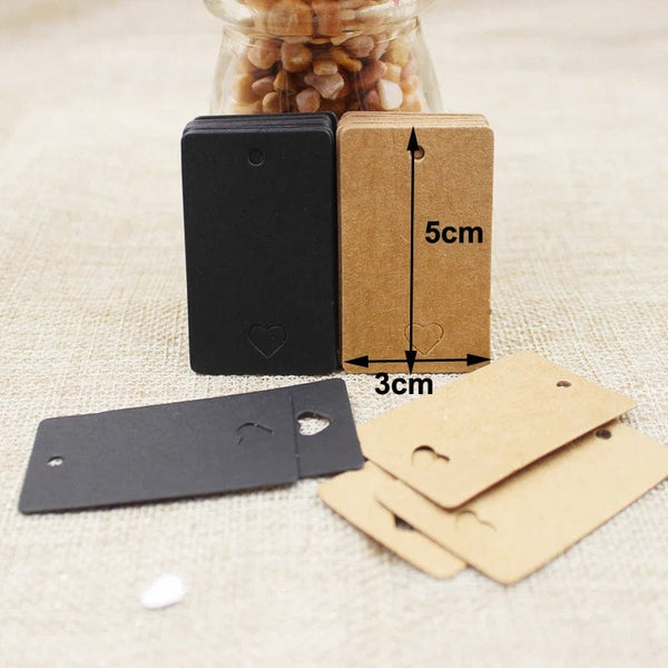 Planet Gates 100tag 100string 100pcs+100 hemp string 5*3cm new style retangular black /Kraft Paper Blank Card Hand Draw Gift Label Tags Heart Hollow