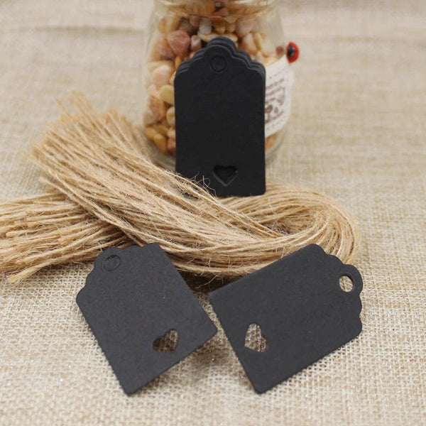 Planet Gates 100tag 100string 100pcs+100 hemp string 5*3cm new style retangular black /Kraft Paper Blank Card Hand Draw Gift Label Tags Heart Hollow