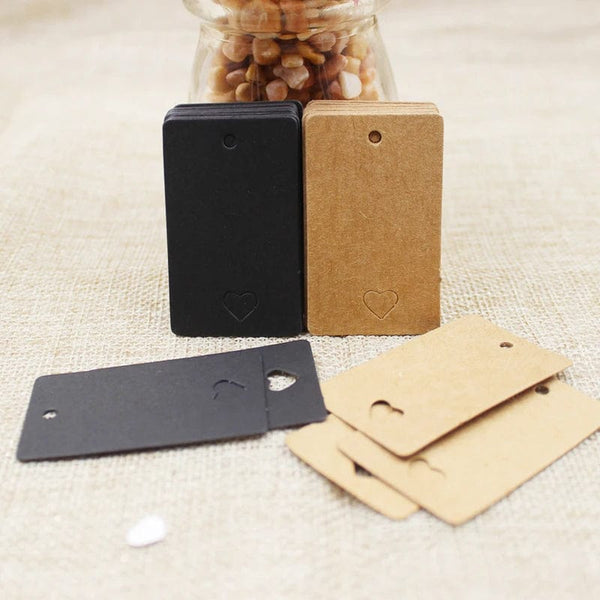 Planet Gates 100tag 100string 100pcs+100 hemp string 5*3cm new style retangular black /Kraft Paper Blank Card Hand Draw Gift Label Tags Heart Hollow