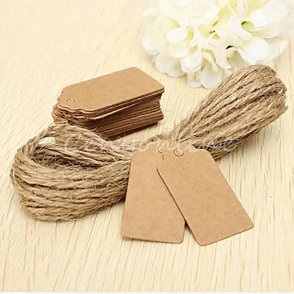 Planet Gates 100tag 100string 100pcs+100 hemp string 5*3cm new style retangular black /Kraft Paper Blank Card Hand Draw Gift Label Tags Heart Hollow