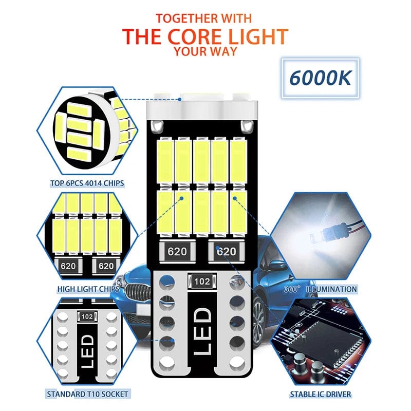 Planet Gates 100x T10 Led Canbus W5W Led Car Interior Light 26led 4014smd 194 168 620 No Error Reading Dome Light Instrument Plate Lamp 6000K