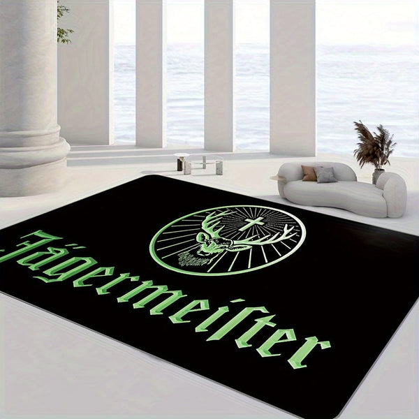 Planet Gates 100x150cm-39.37x59inch 1pc Thickened Jagermeister Logo Carpet For Living Room Bedroom, Home Decoration Coffee Table Large Area Rugs, Lounge Floor Mat, Non-Slip Rugs For Bedroom, Home Decor, Room Decor